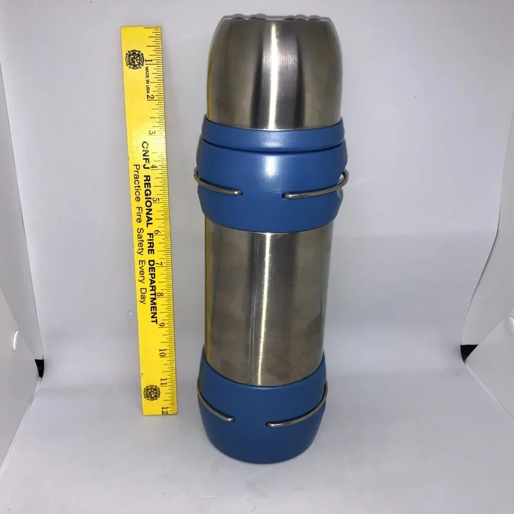 Trudeau Vacuum Insulated 12 HR Thermos‎ Stainless Steel & Blue